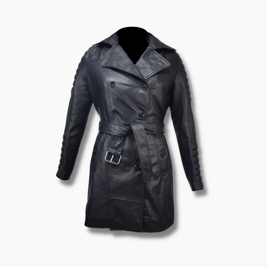 Pluto Black Leather Midi Coat