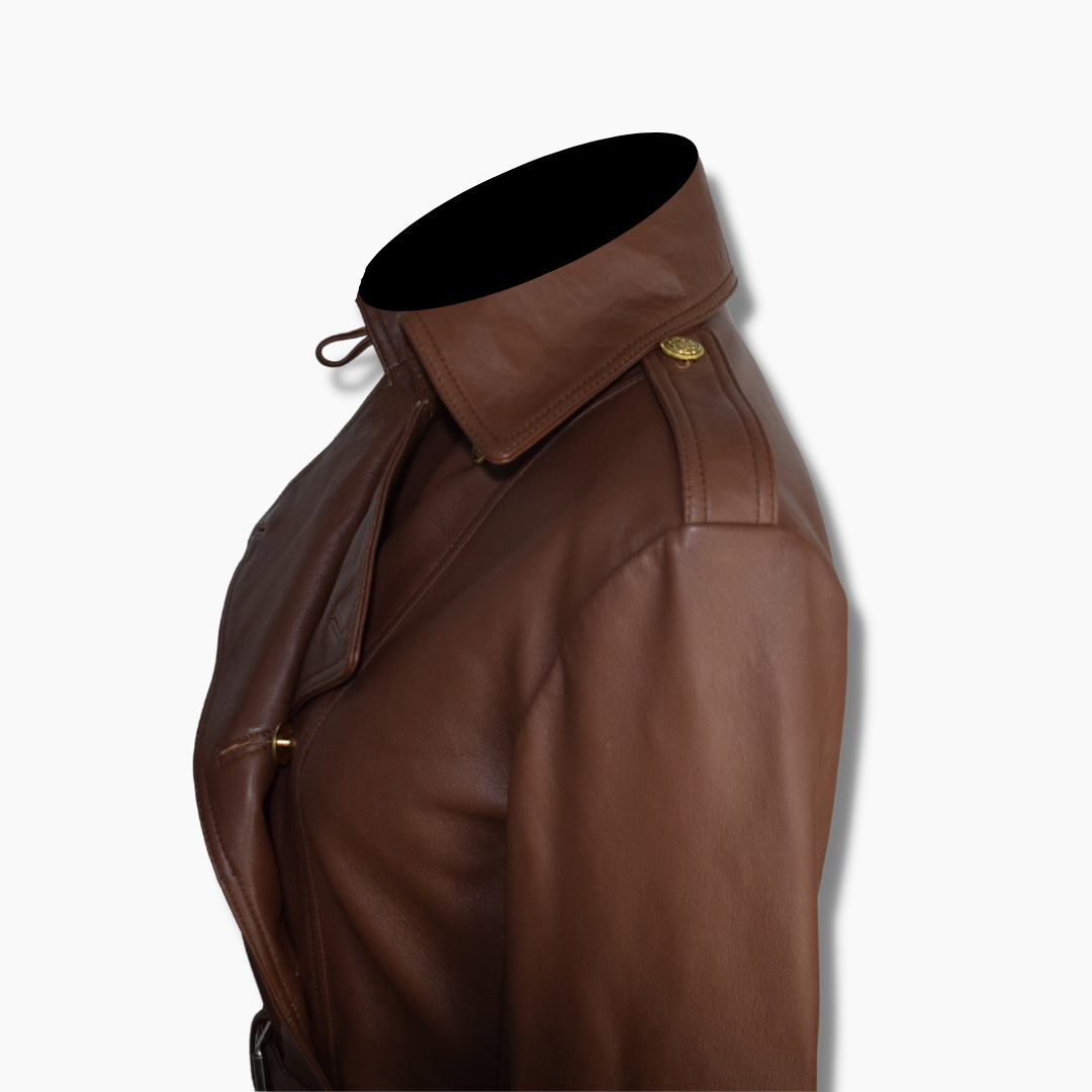Georgie Brown Leather Midi Coat