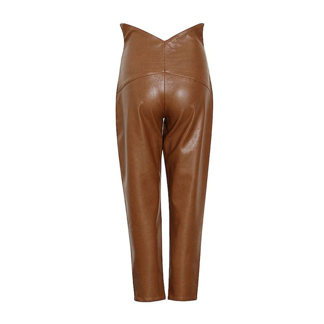 Hazel Brown Genuine Leather High-Waisted Pants