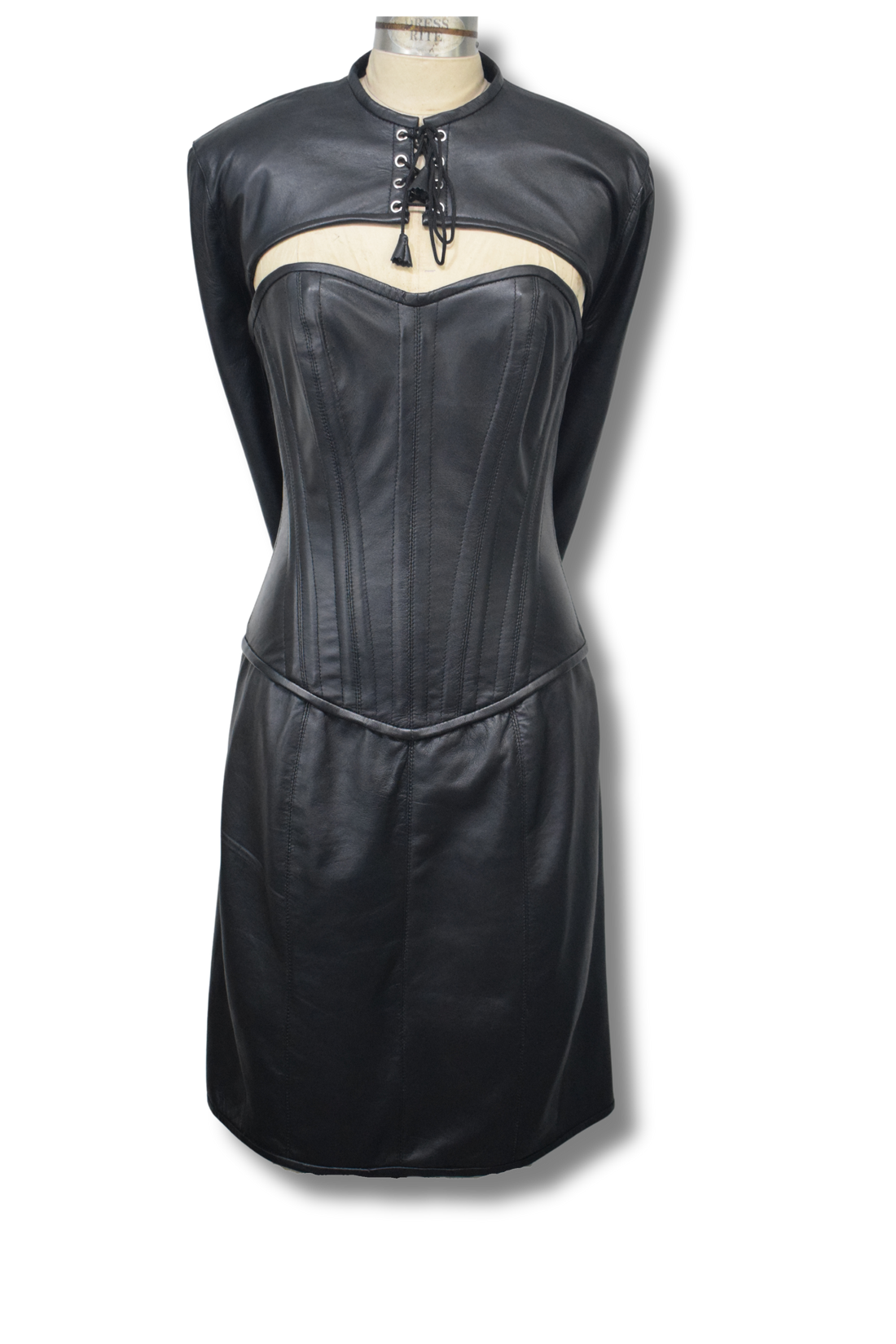 Leather Corset Dress With Arm Binder Korsettkleid Steel Boned Movenera 3929