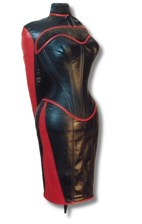Leather Corset Dress with Arm binder korsettkleid Steel boned – Movenera