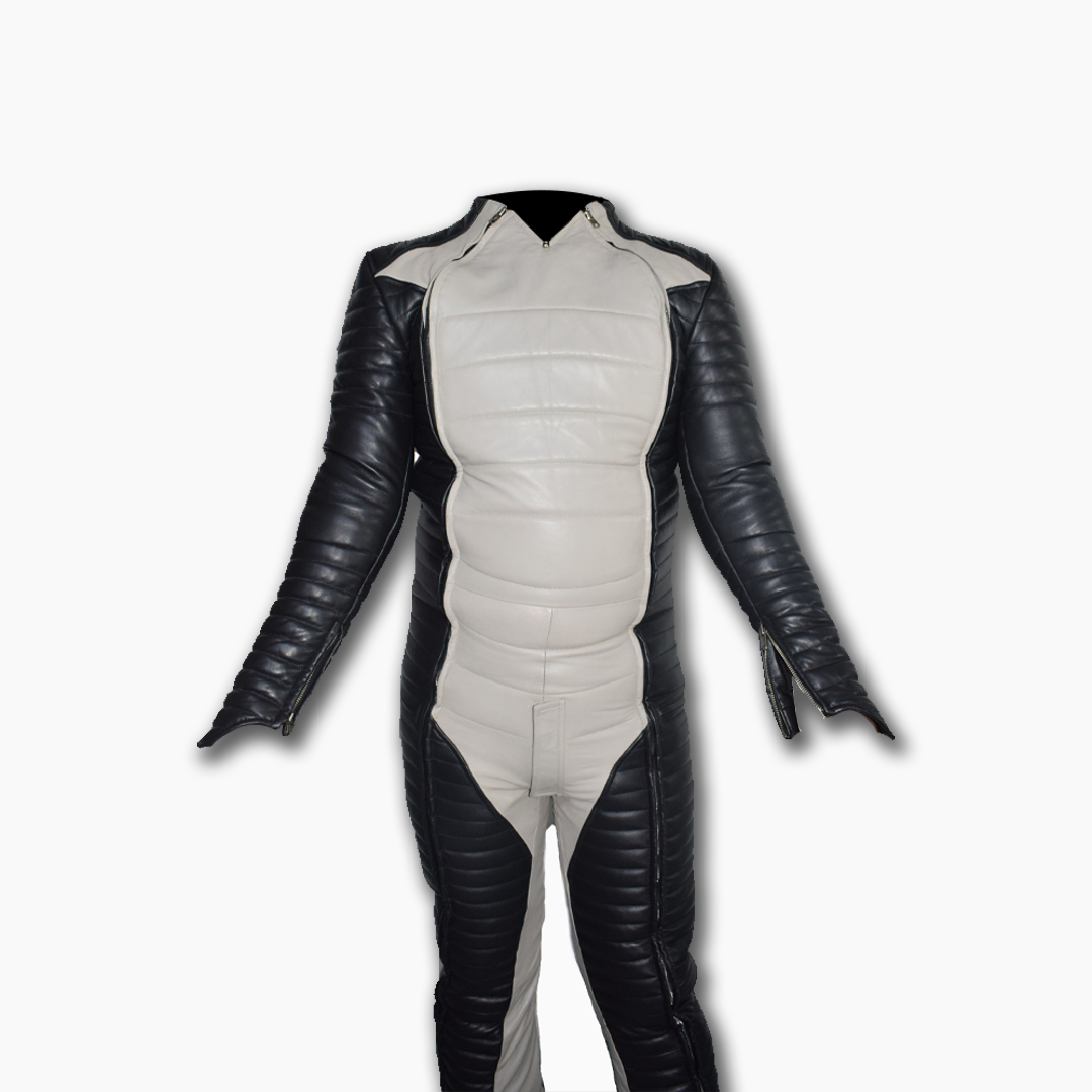 Mens Black Leather Quilted Jumpsuit | Handmade Leather Jumpsuit for Men