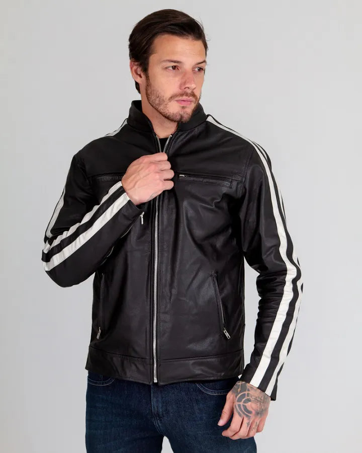 Leather Jacket with High Collar