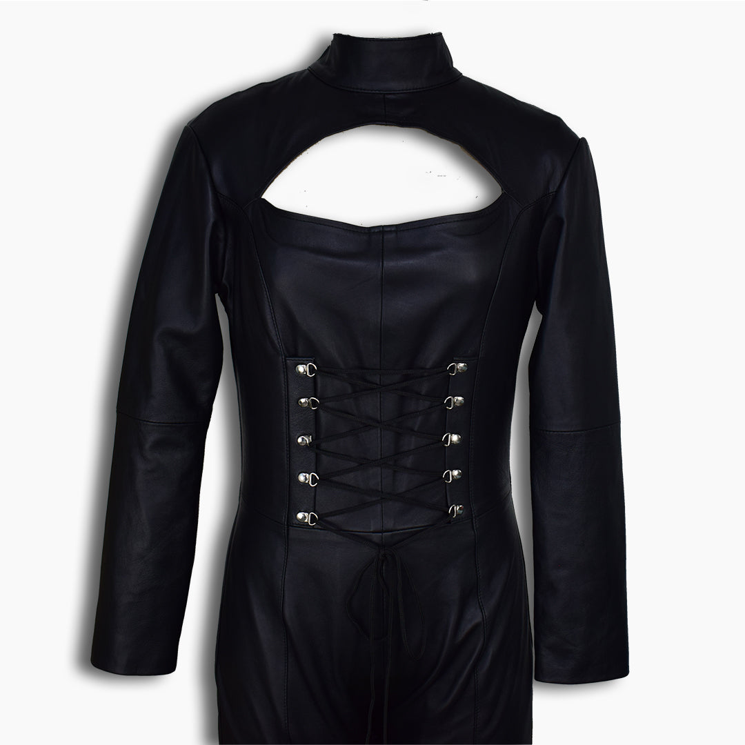 Kesha Black Leather Gothic Catsuit