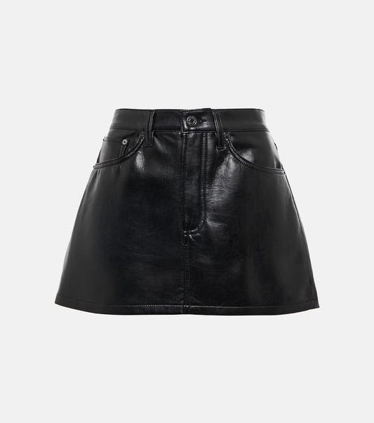 high waisted leather mini skirt