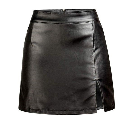side silt leather mini skirt