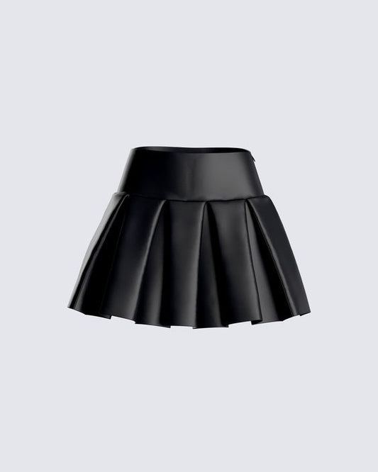 high waisted pleated leather mini skirt
