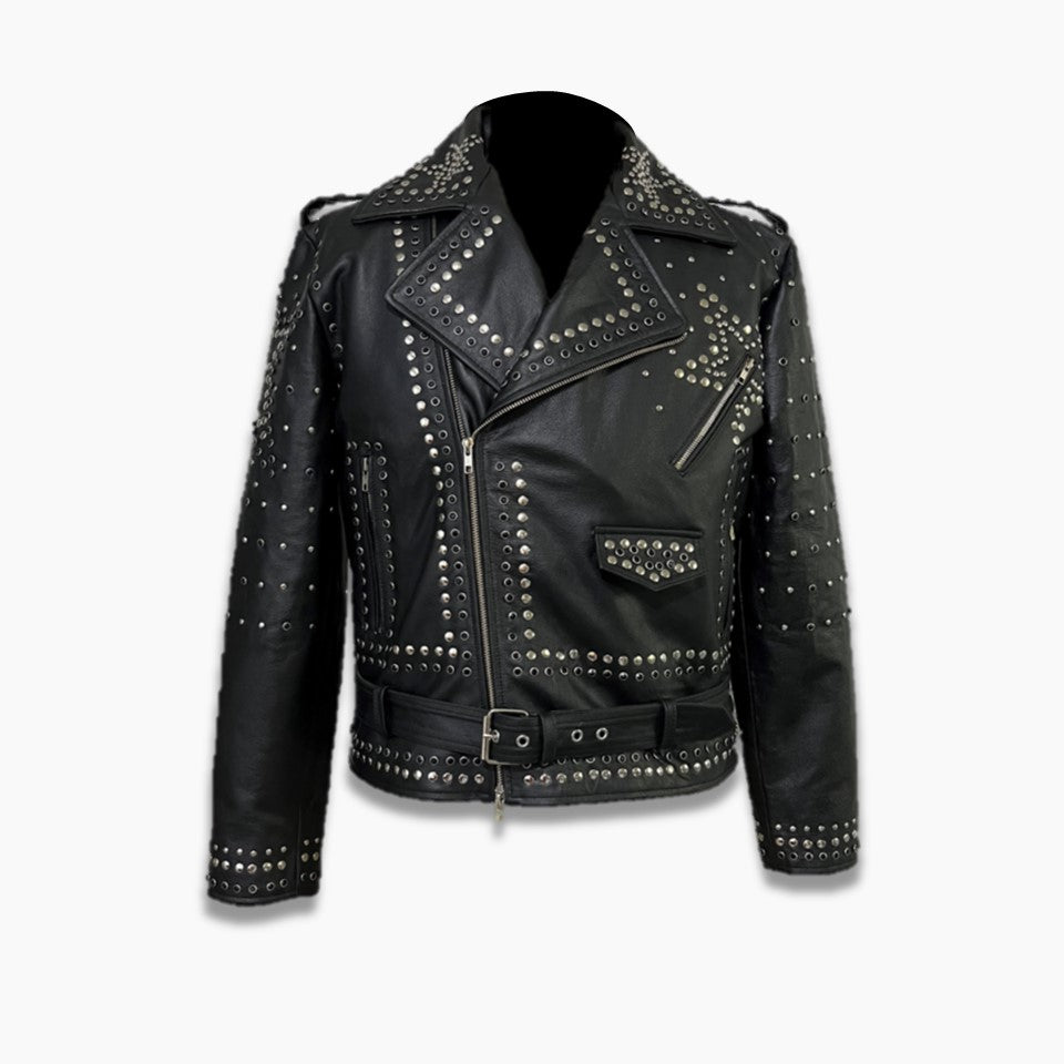 Logan Black Leather Silver Studs Jacket