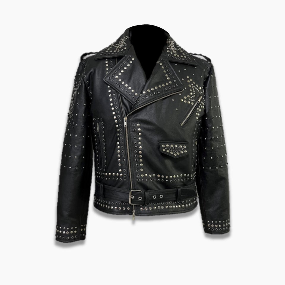 black leather jacket with silver studs