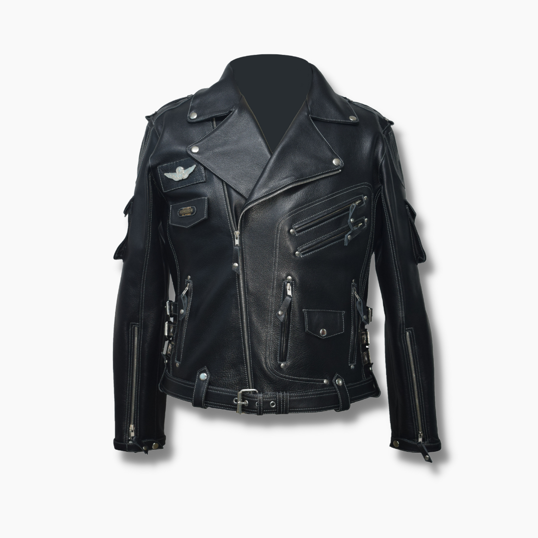 Men's Real Cowhide Premium Motorcycle Biker Leather Jacket Mens Jacket HD Black