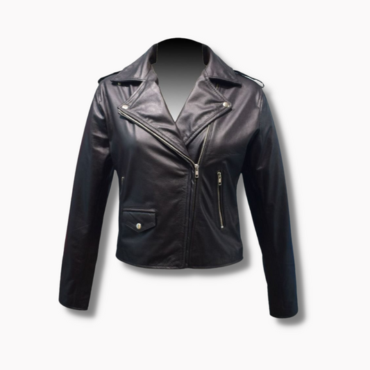 Women's Motorcycle Biker Leather Jacket - Slim Fit
