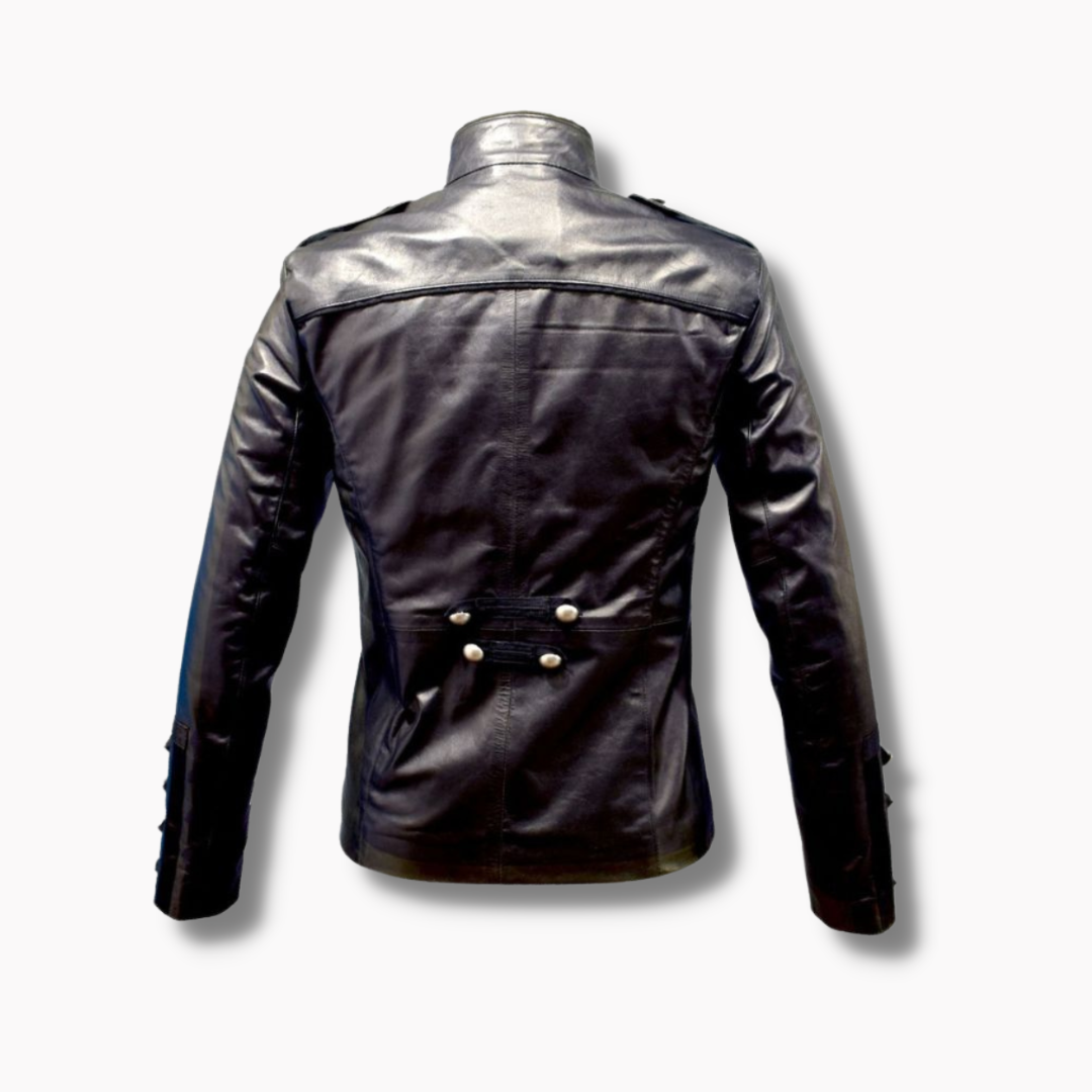 Women’s Real Leather Biker Jacket Olivia Palermo Napoleon Uniform Jacket