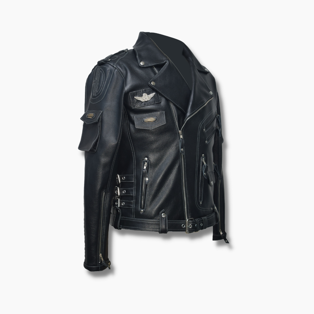 Men's Real Cowhide Premium Motorcycle Biker Leather Jacket Mens Jacket HD Black