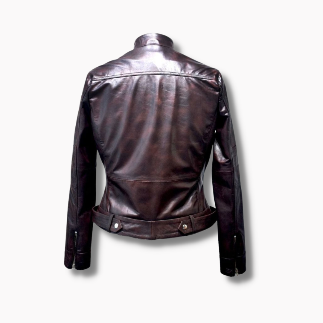 Maisie Burgundy Leather Biker Jacket