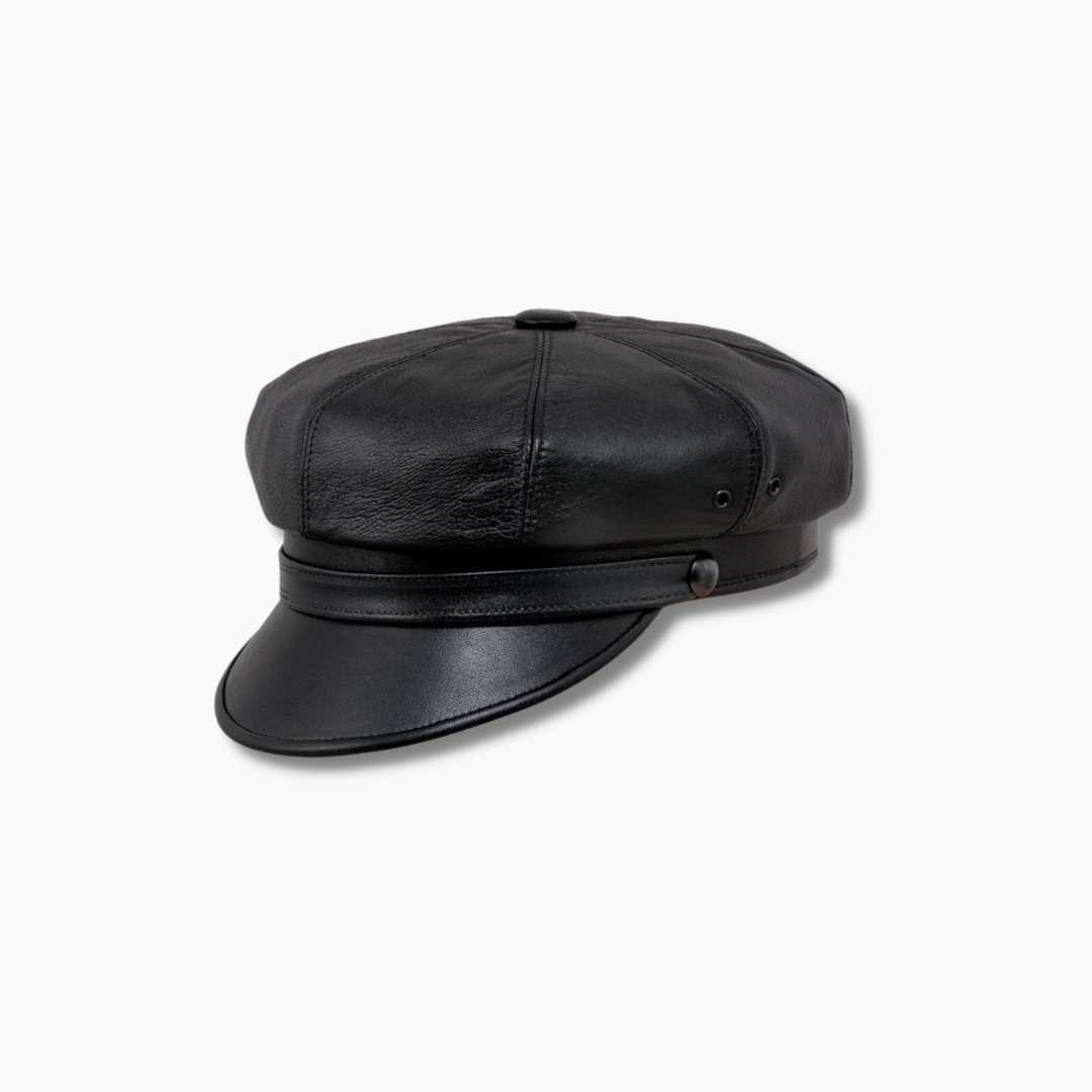 Men's Vintage Motorcycle Leather Cap - Black
