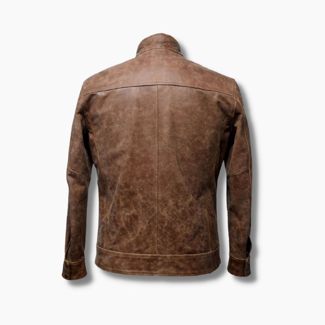 mens brown leather biker jacket slim fit