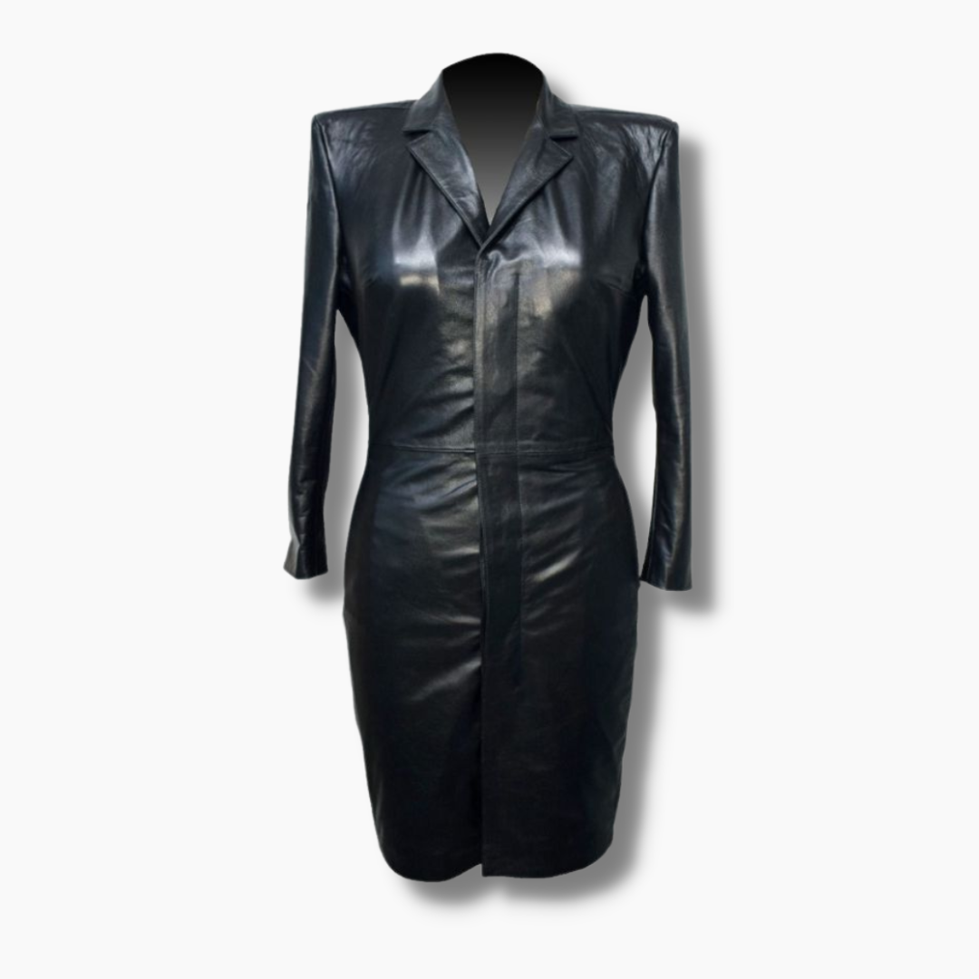 Manteau moulant en cuir coupe slim pour femme - noir