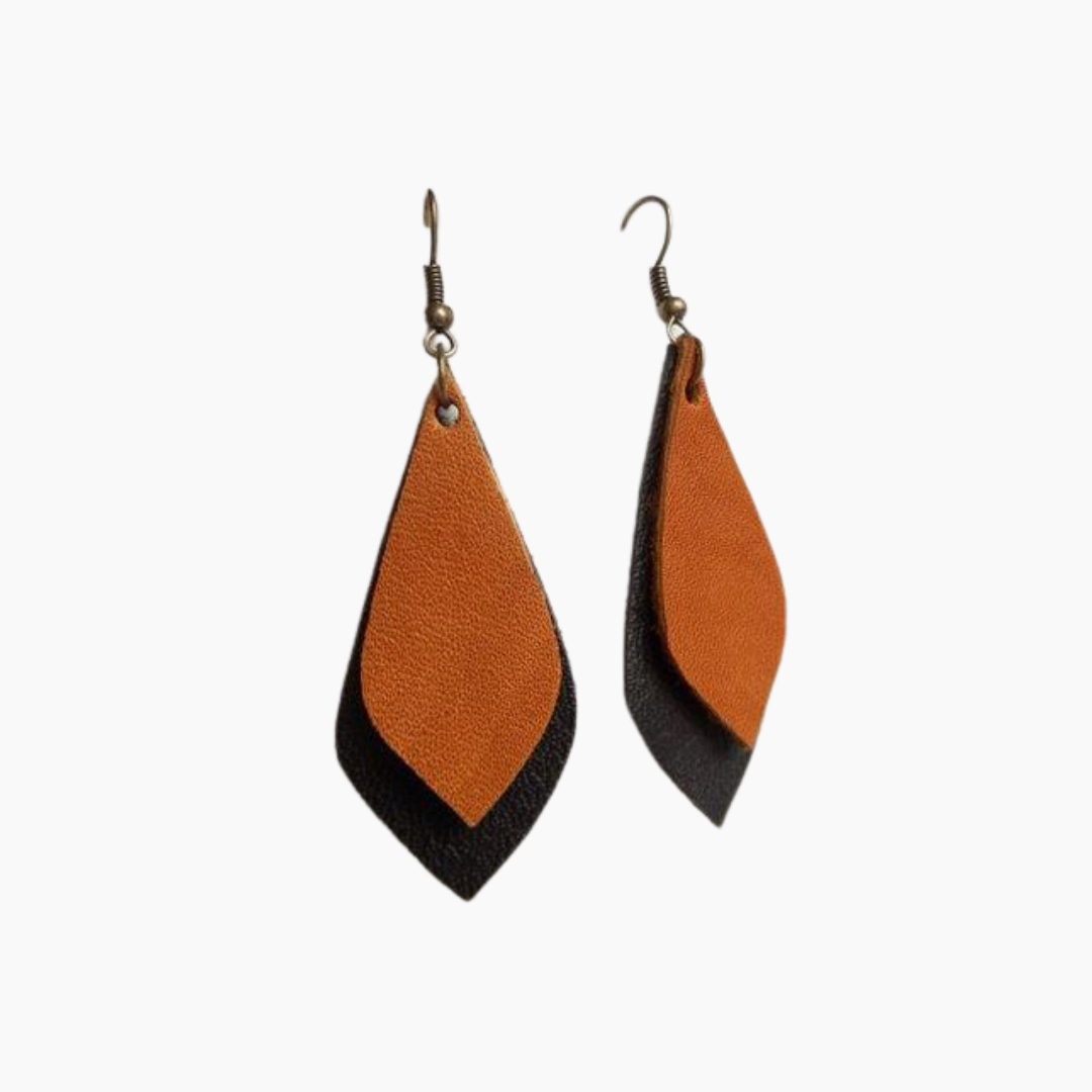 Women's Black & Brown Leather Earrings