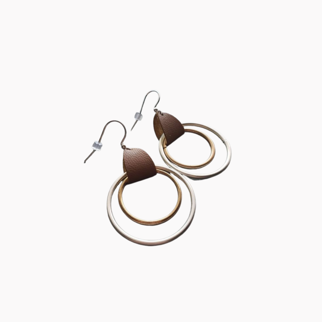 Boucles d'oreilles rondes en cuir métallisé pour femme