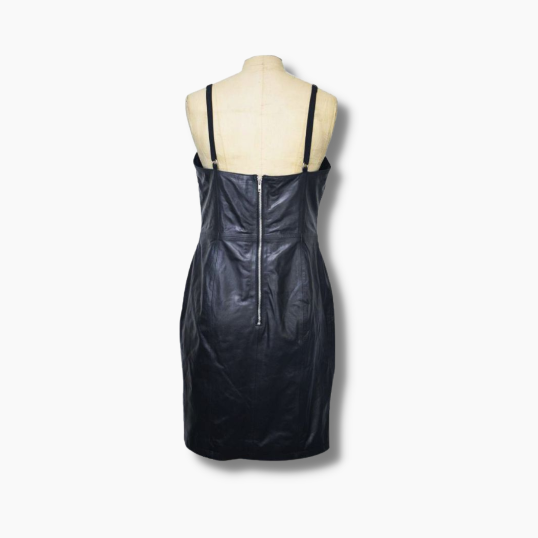 Women's Real Leather Casual Bodycon Mini Dress