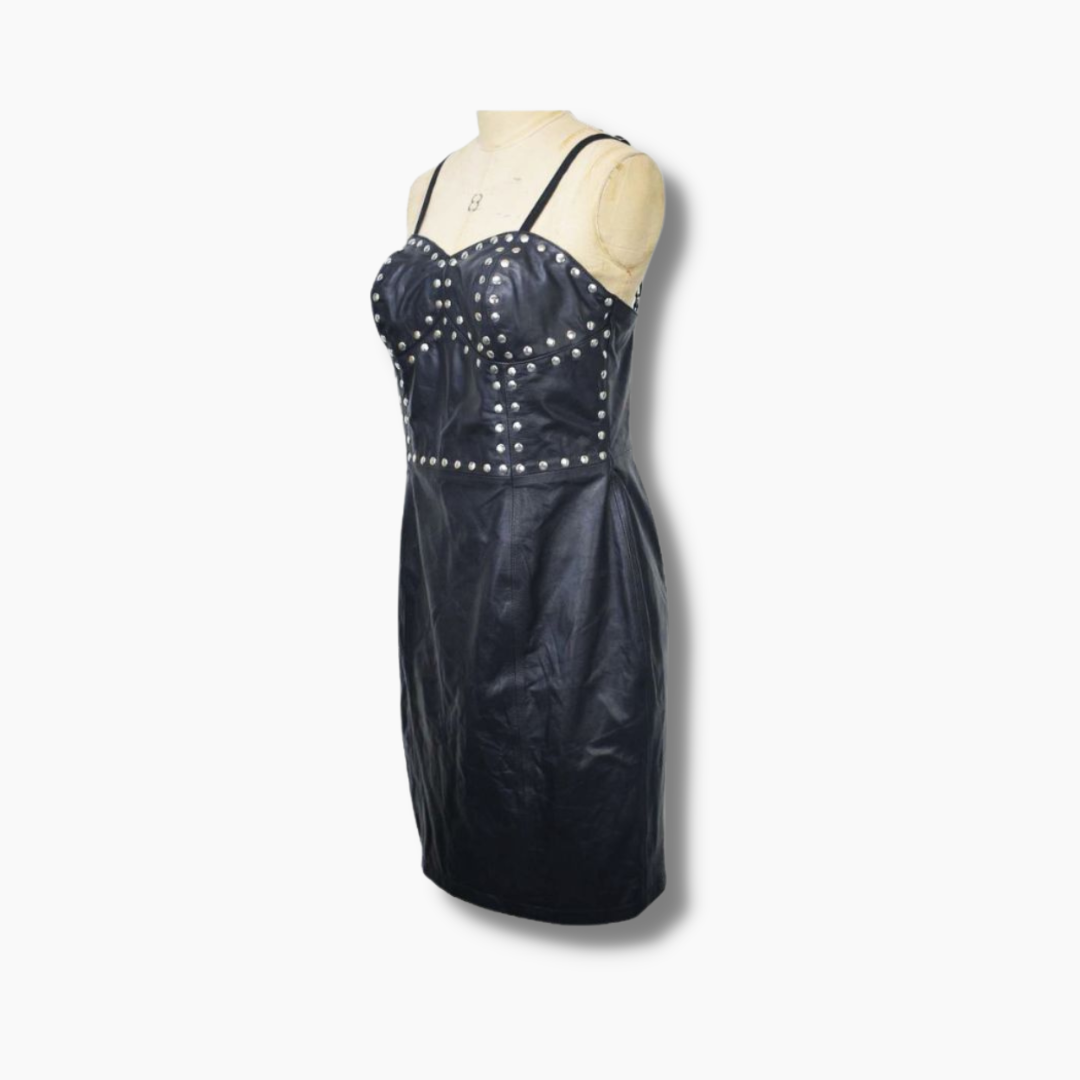 Women's Real Leather Casual Bodycon Mini Dress