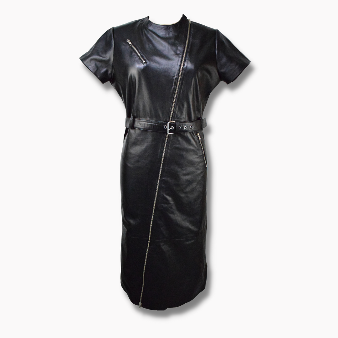 leather dress in asymmetrical design for women 