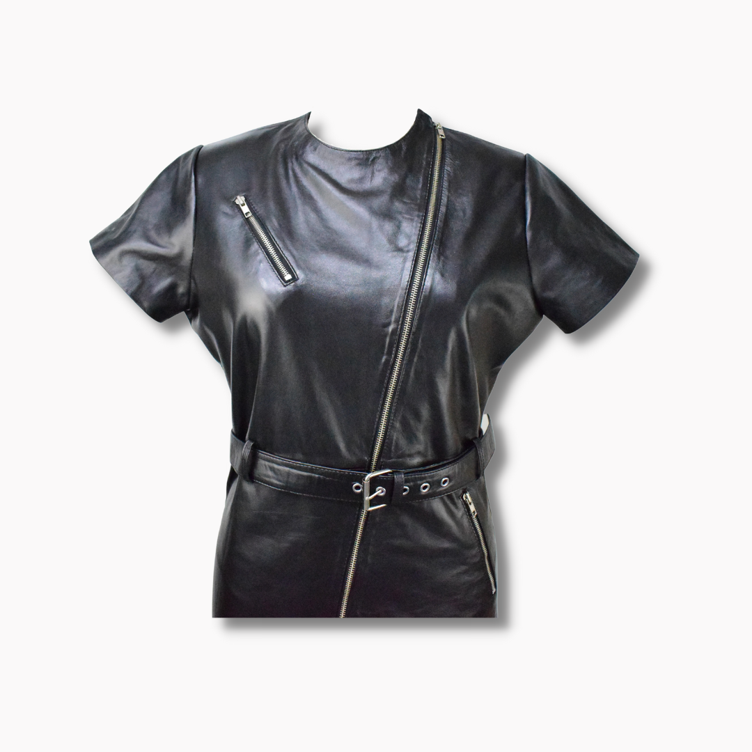 leather dress in asymmetrical design for women 
