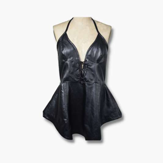 Donna Black Leather Corset Dress