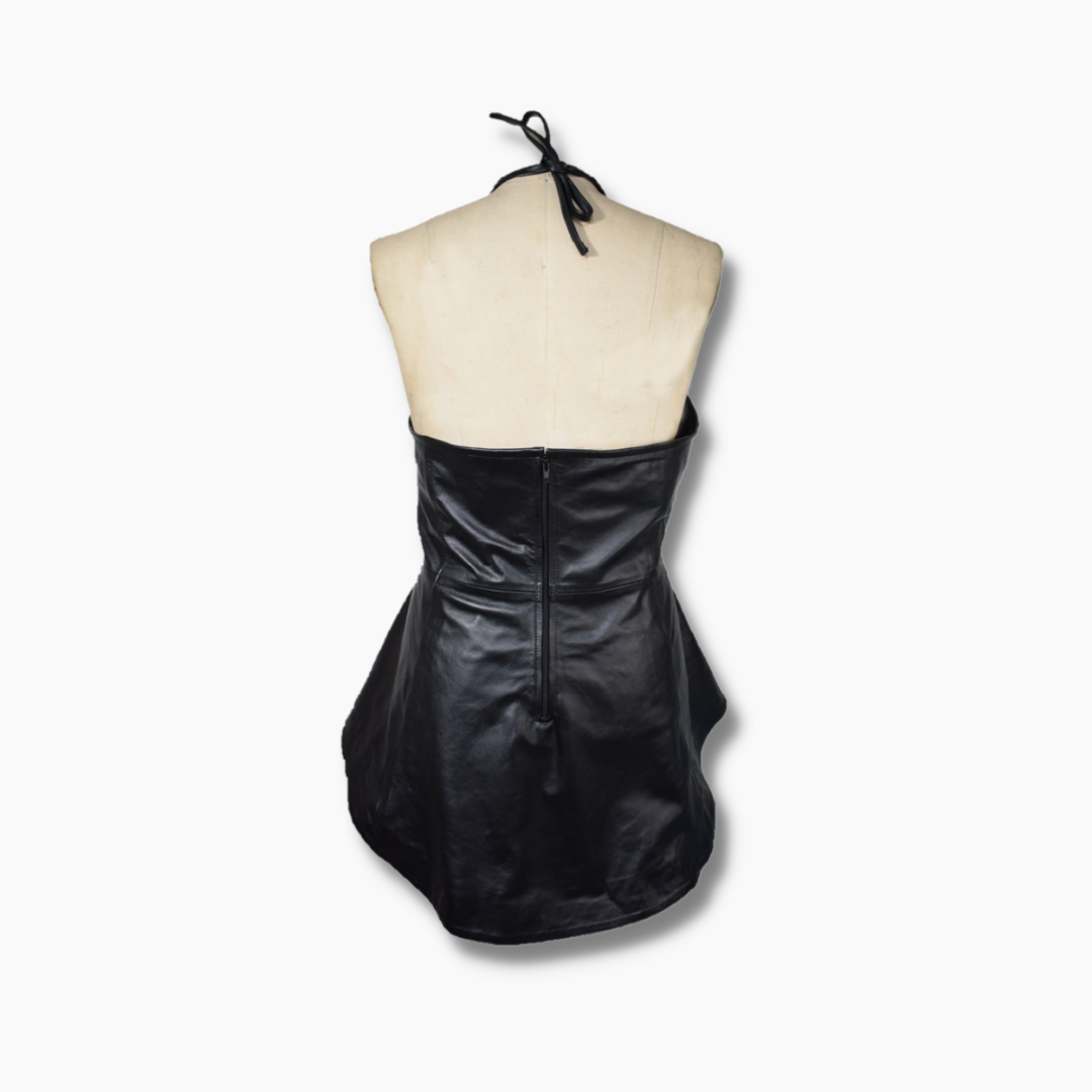 Womens Genuine Leather Backless Corset Dress Black Leather Movenera Womens Genuine Leather Backless Corset Dress Black Leather Movenera