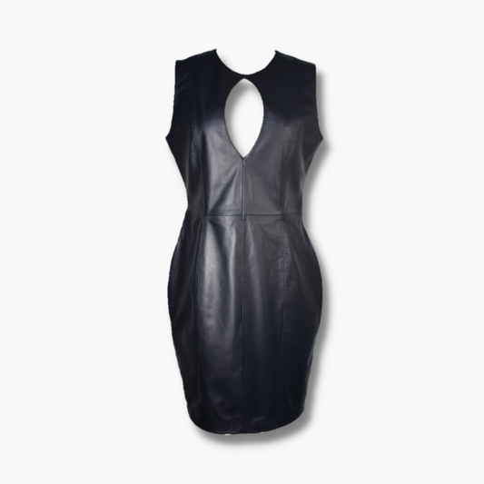 Women's Leather Keyhole Bodycon Dress - Black