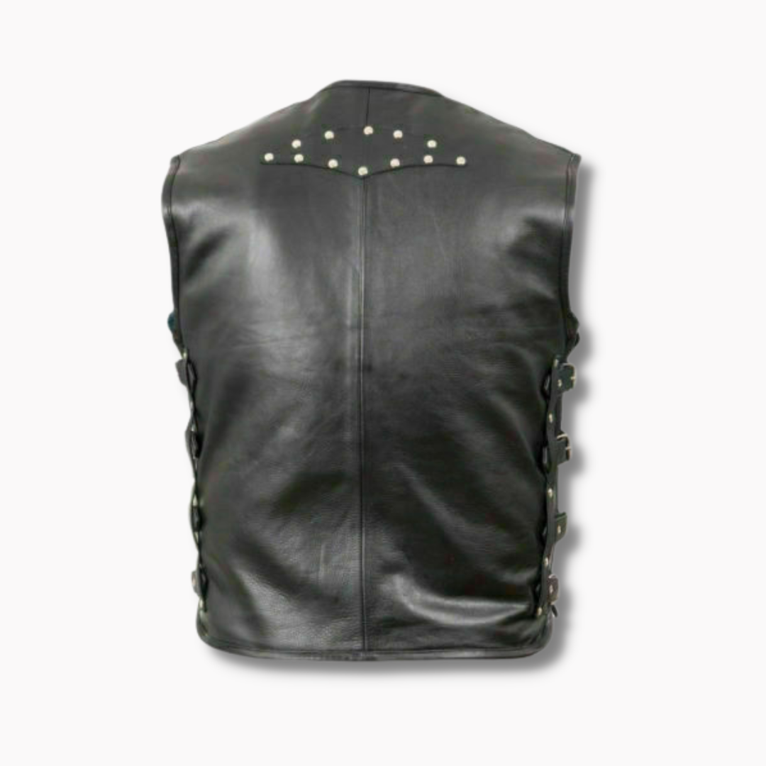 Men's Genuine Leather Heavy Buckled Rocker Motorcycle Biker Vest Waistcoat