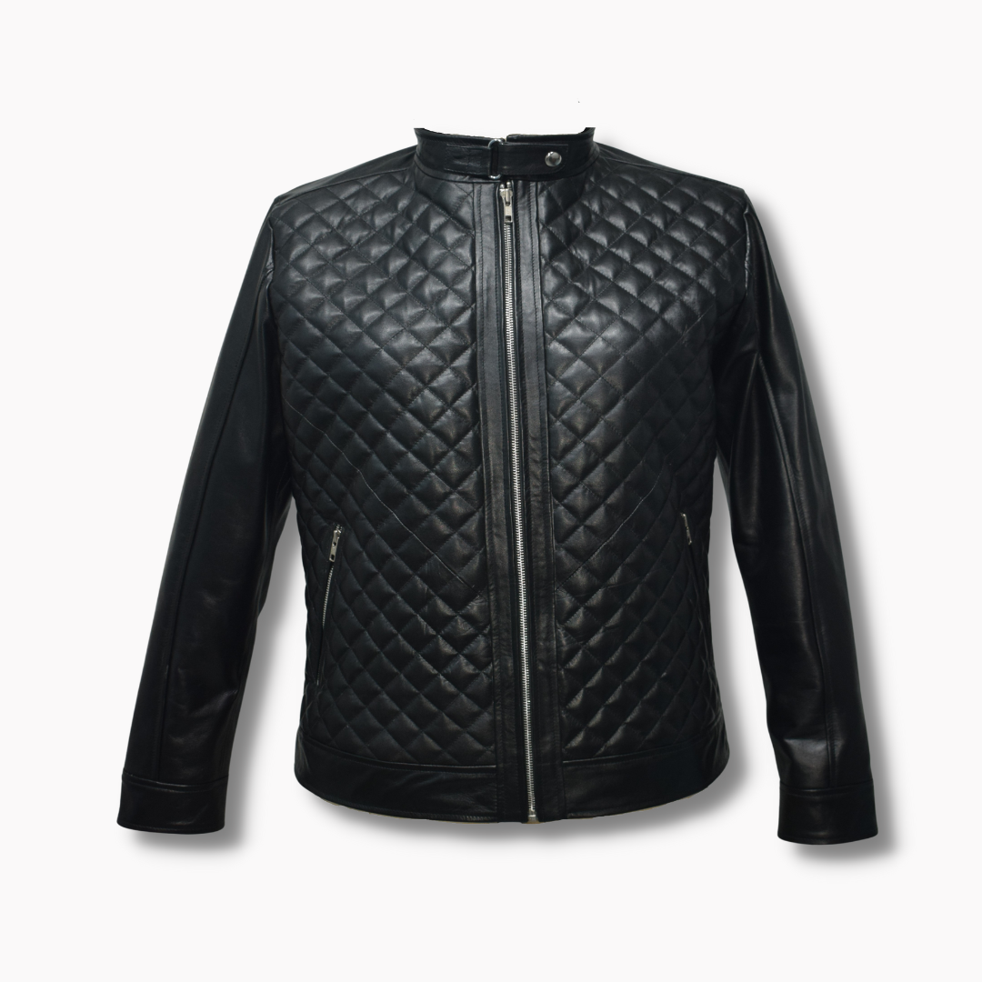 Mens Quilted Real Leather jacket Black leather jacket Biker Jacket