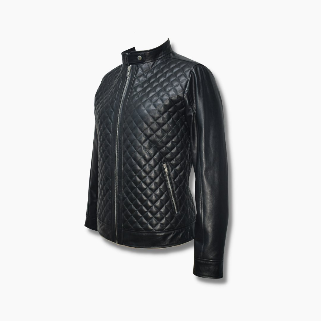 Mens Quilted Real Leather jacket Black leather jacket Biker Jacket