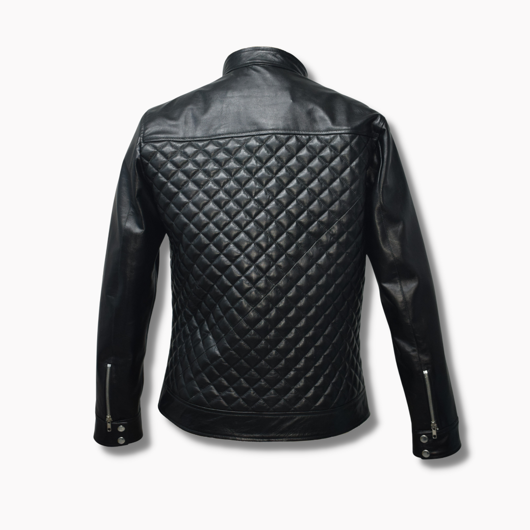 Mens Quilted Real Leather jacket Black leather jacket Biker Jacket