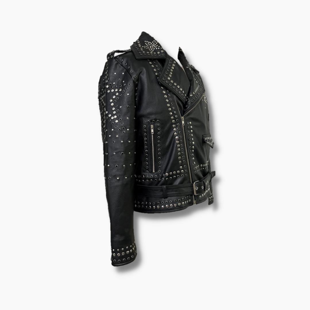 studded leather jacket with belt