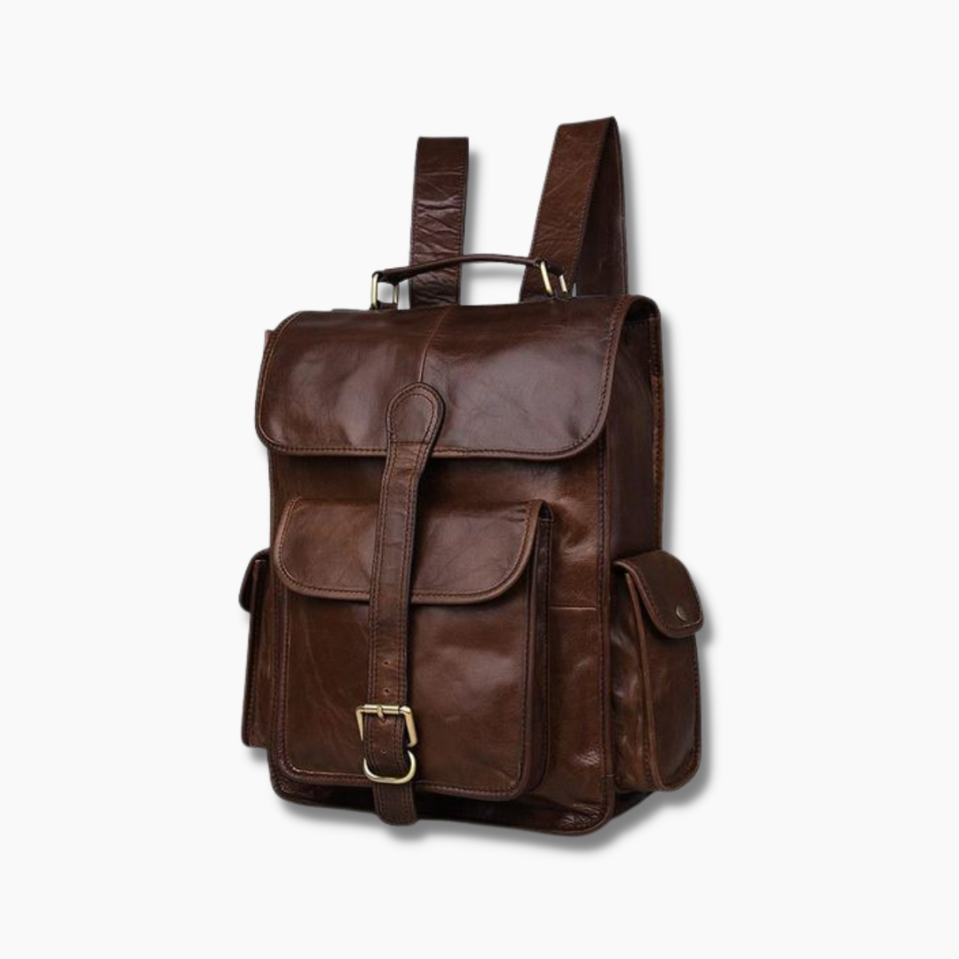 brown leather backpack for school college 