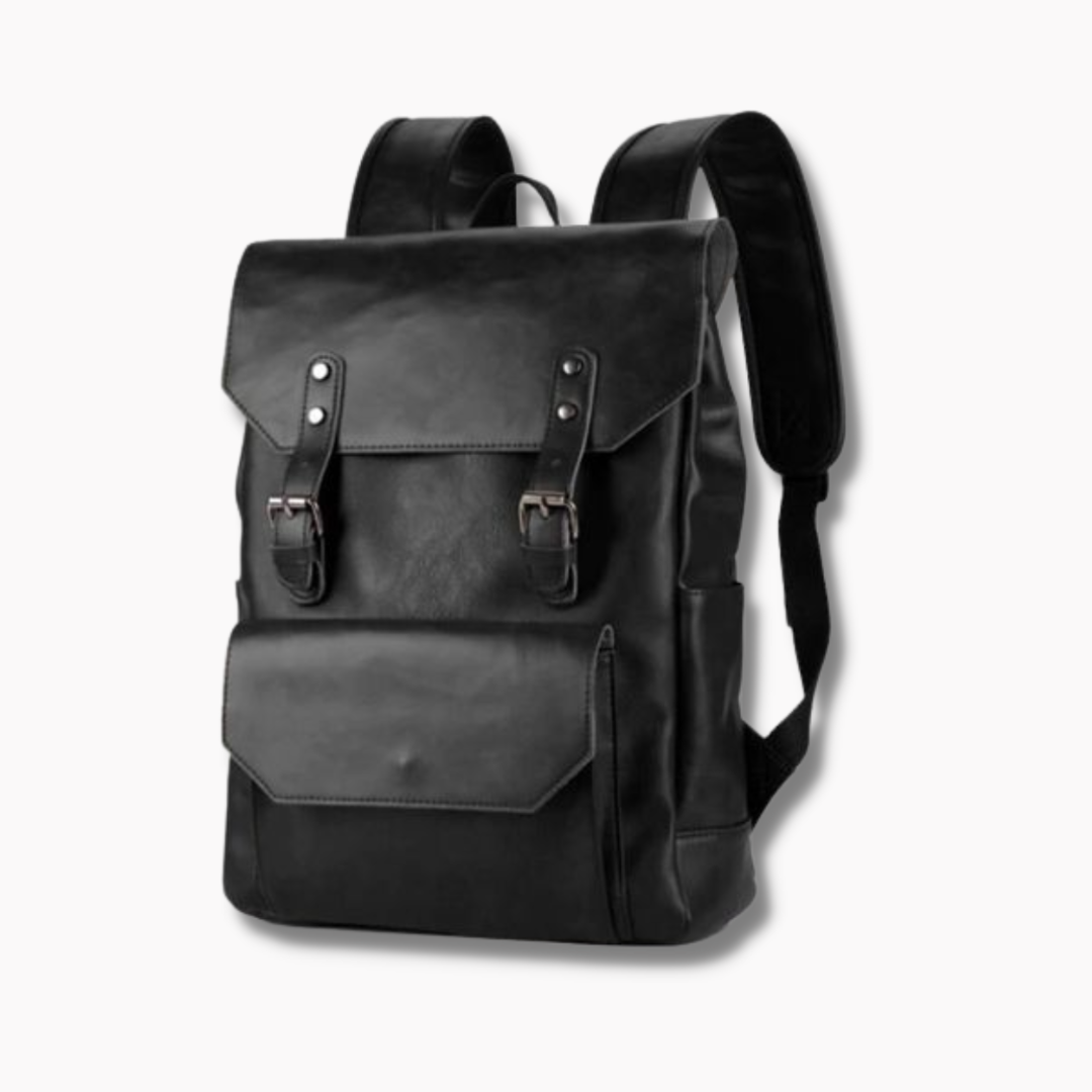 School Casual Leather Backpack - Mid Brown