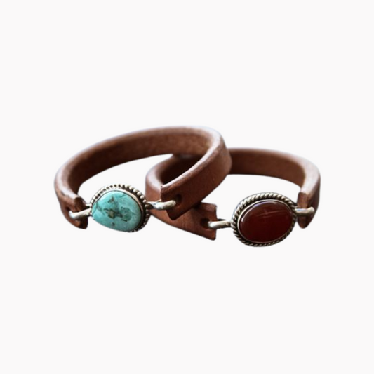 Women's Leather Ring Stone Top