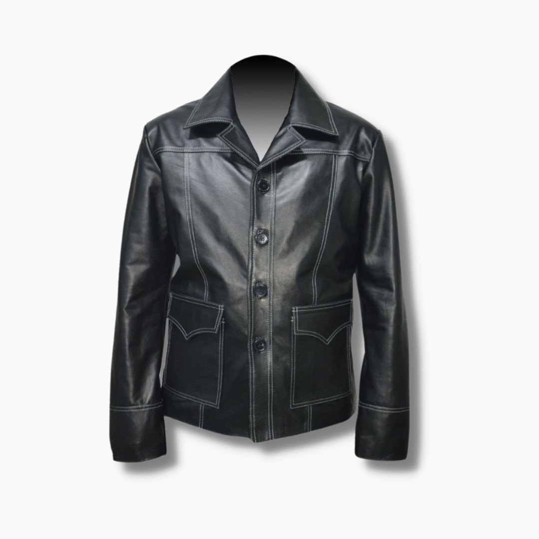black leather button down shirt long sleeve