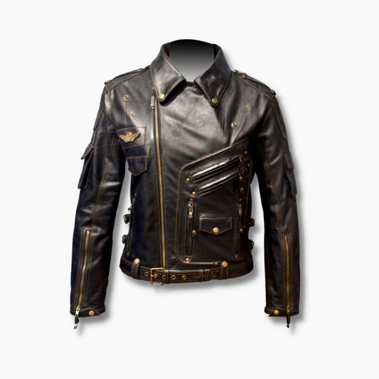 Son Brown Leather Biker Jacket