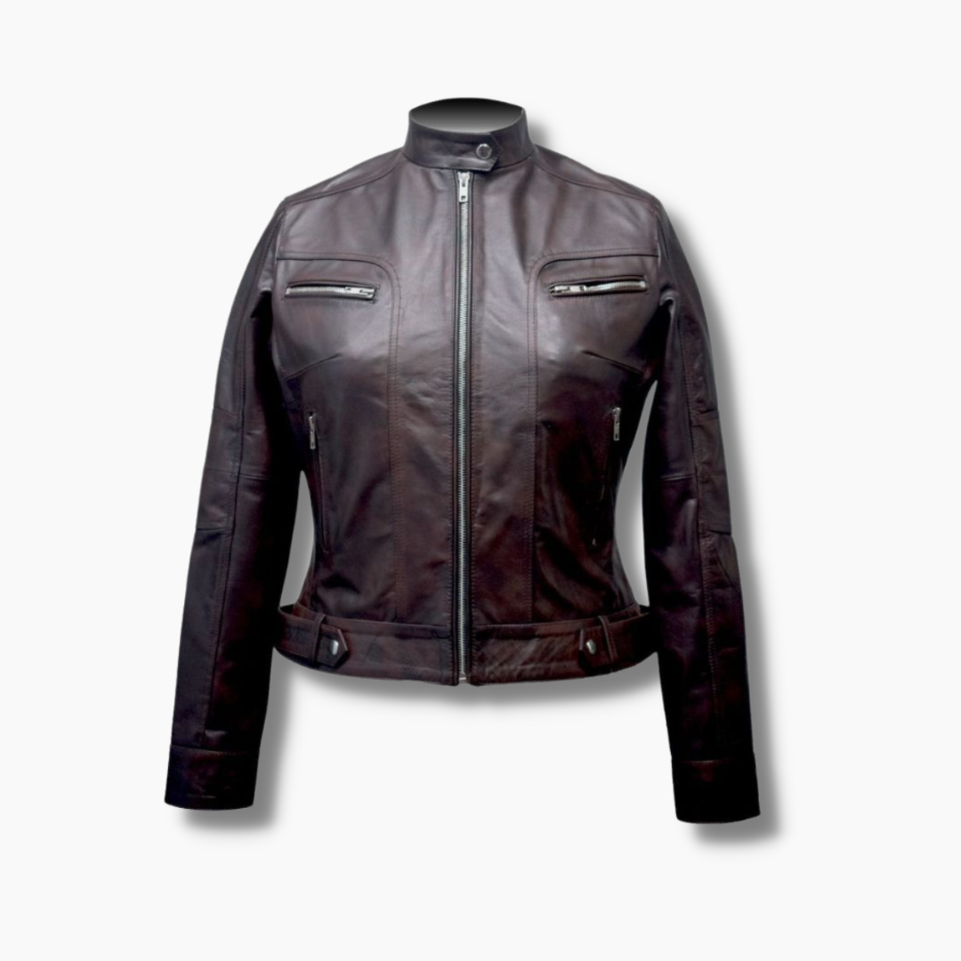 Maisie Burgundy Leather Biker Jacket