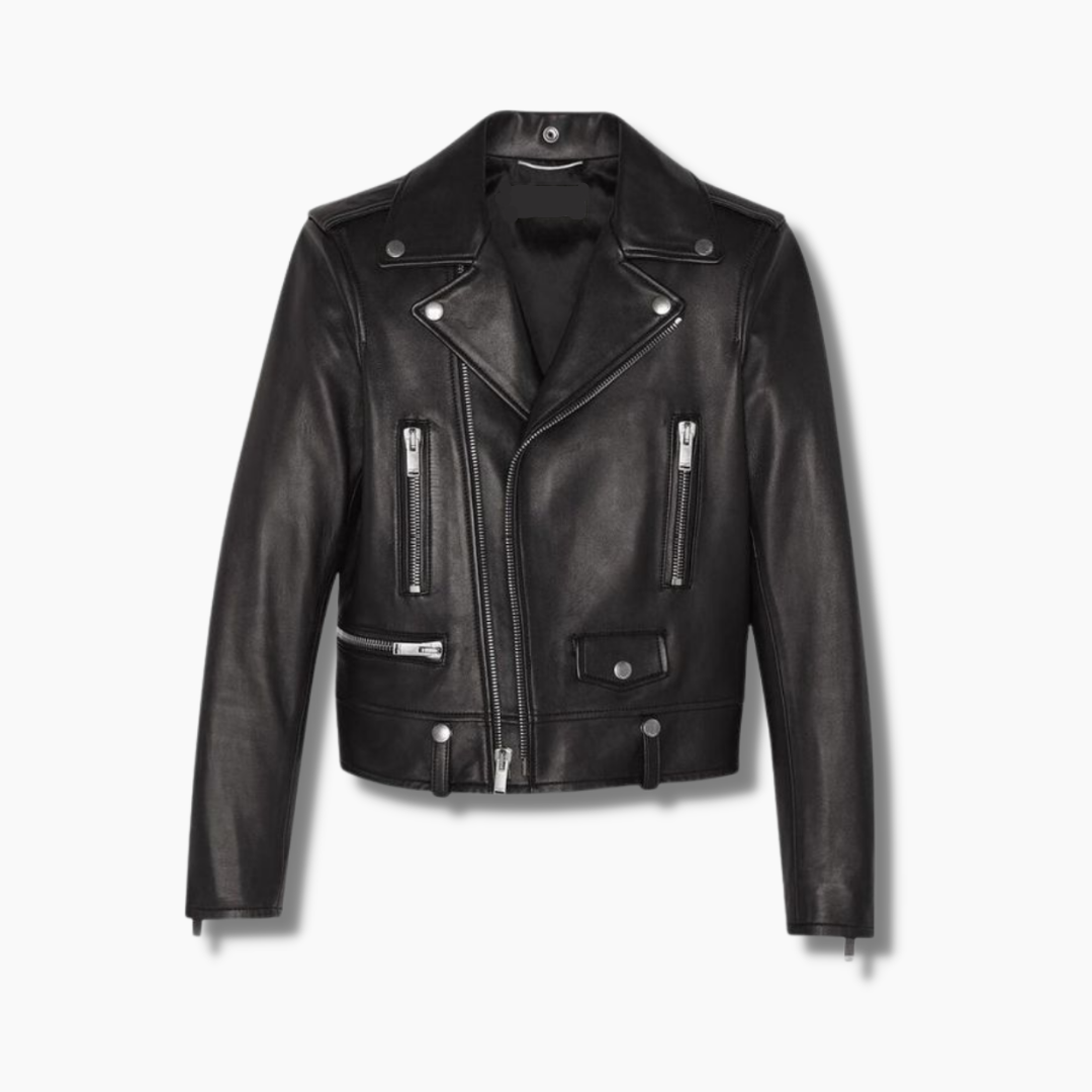 black leather moto jacket men's