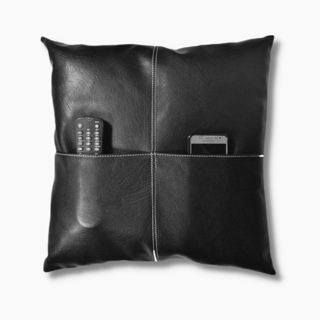 Leather Pillow Cover With Compartments Black 