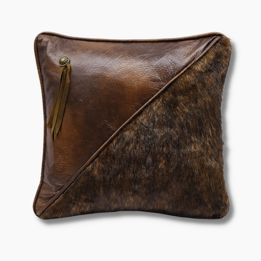 Leather Pillow Cover With Fur 