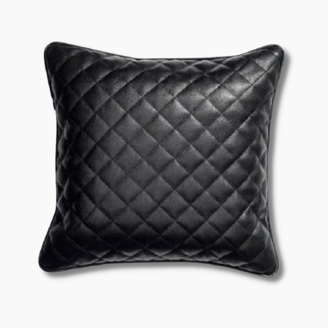 Leather Quilted Pillow Cover Black