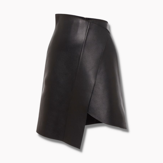 Women's Cutout Leather Mini Skirt - Black