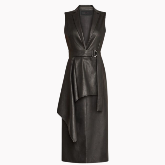 Women's Sleeveless Leather Dress - Black