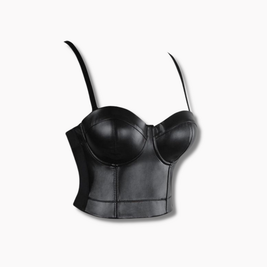 leather Bustier Top with bra straps - shaper