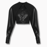 Black Flutter Leather Long Sleeve Top