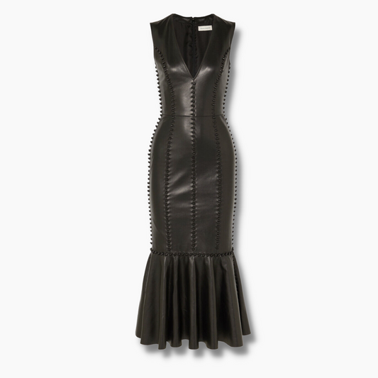 Caroline Black Leather Fishtail Dress